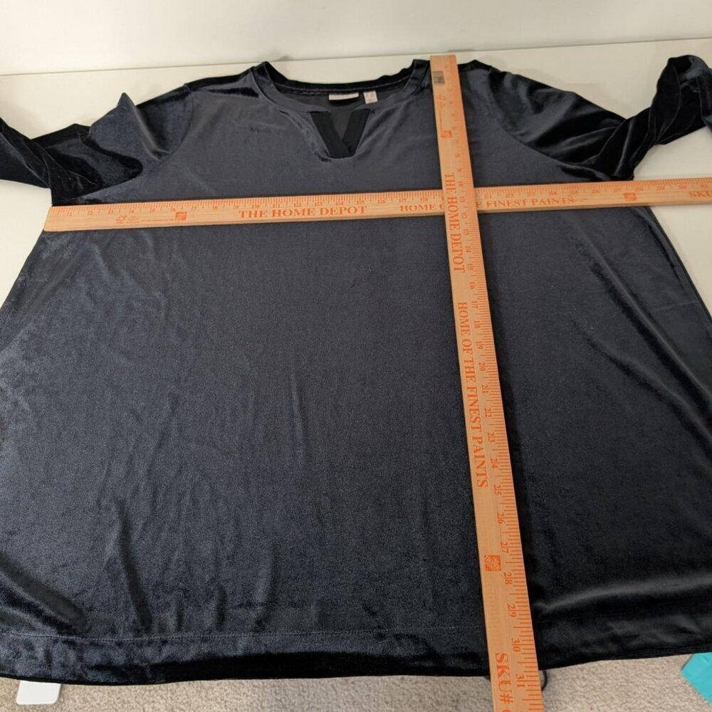 LOGO Lori Goldstein Velvet Tunic Shirt Womens Size 3X Black Split Neck Pullover - Picture 8 of 10